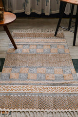 SootiSyahi 'Illusions' Handblock Printed Cotton Dhurrie Rug - SootiSyahi
