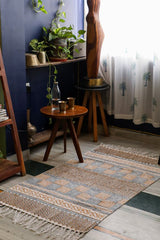 SootiSyahi 'Illusions' Handblock Printed Cotton Dhurrie Rug - SootiSyahi