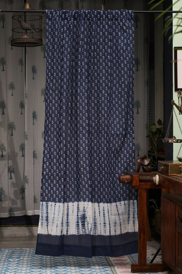SootiSyahi 'Indigo Blossom' Handblock Printed Cotton Door Curatin - SootiSyahi