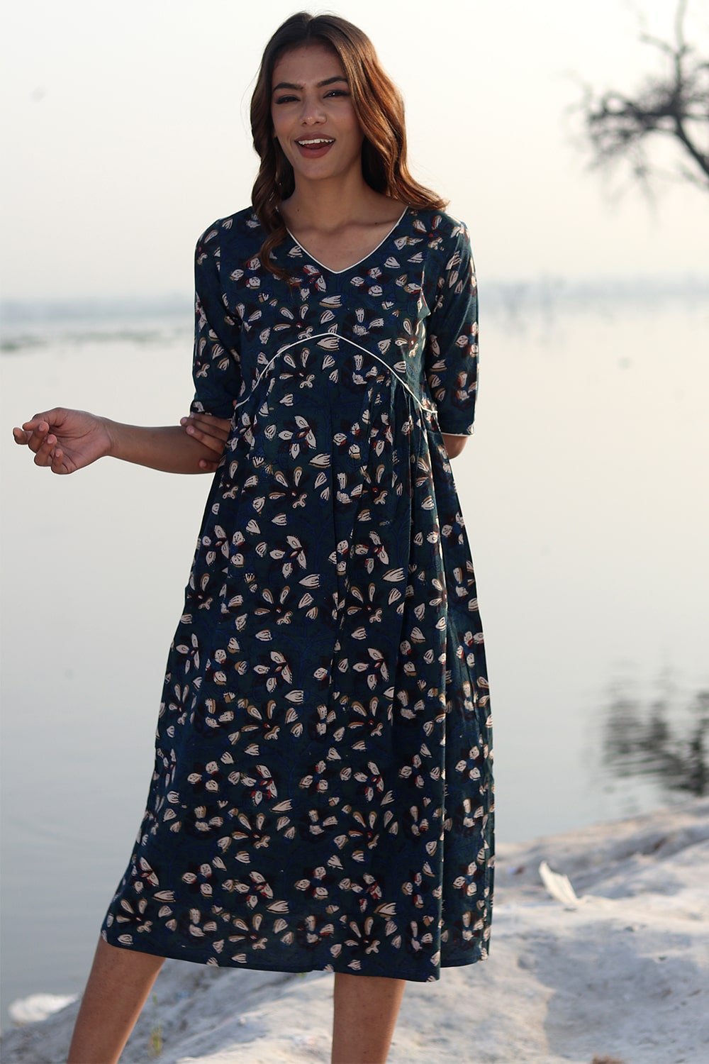SootiSyahi 'Indigo Era' Block Printed Cotton Dress - SootiSyahi