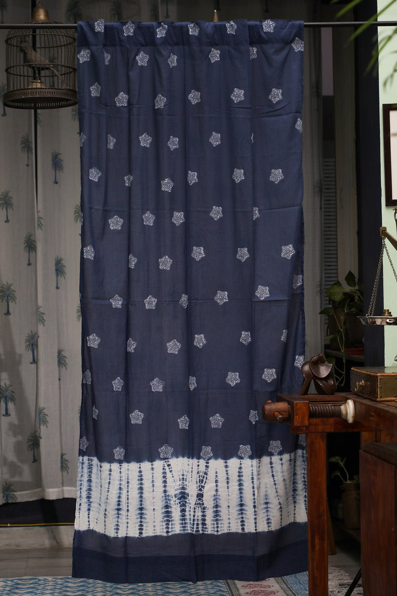 SootiSyahi 'Indigo Stargazing' Handblock Printed Cotton Door Curatin - SootiSyahi