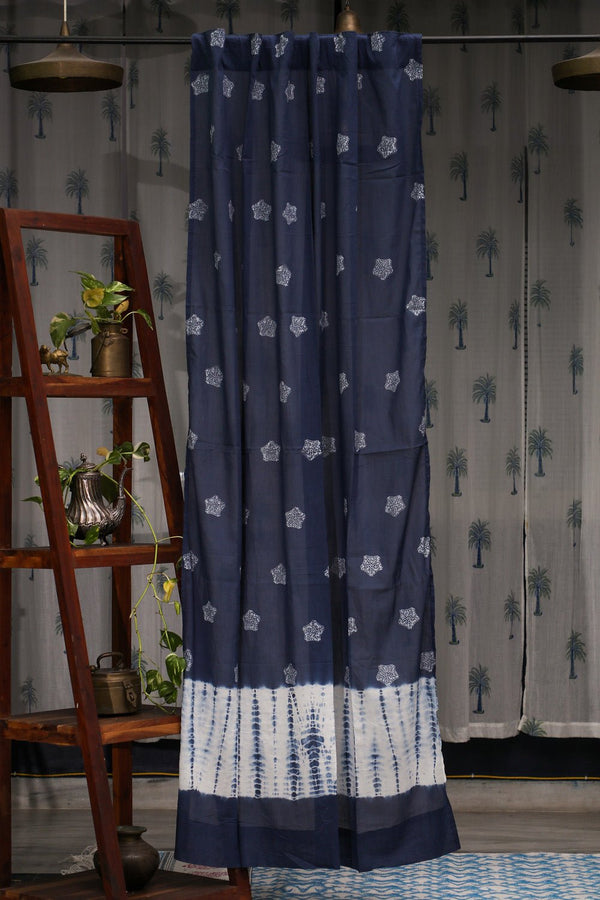 SootiSyahi 'Indigo Stargazing' Handblock Printed Cotton Door Curatin - SootiSyahi