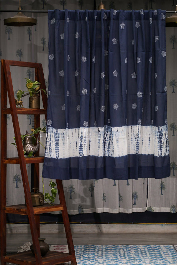 SootiSyahi 'Indigo Stargazing' Handblock Printed Cotton Window Curatin - SootiSyahi