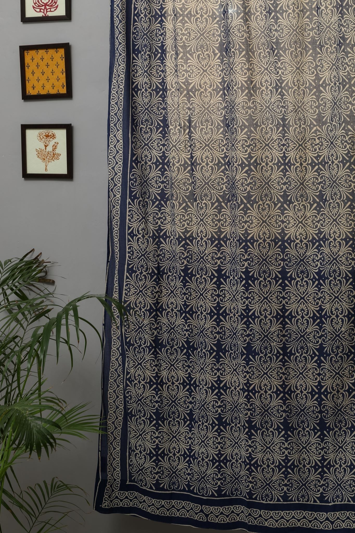 SootiSyahi 'Iris' Handblock Printed Cotton Door Curtain - SootiSyahi