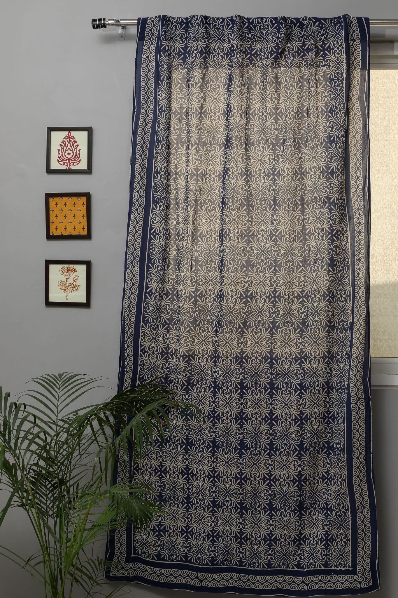SootiSyahi 'Iris' Handblock Printed Cotton Door Curtain - SootiSyahi
