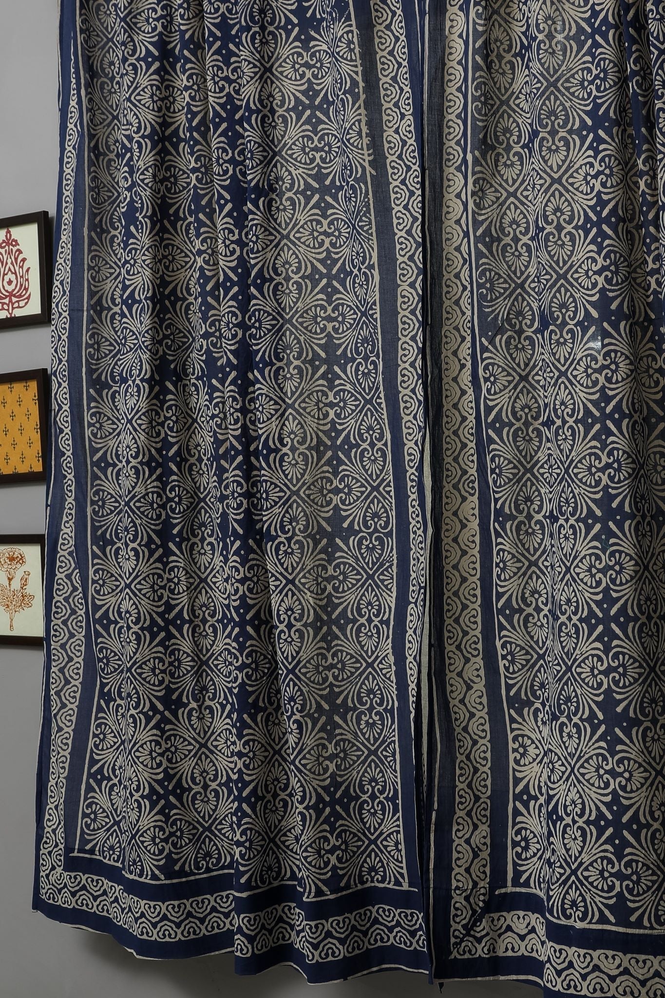 SootiSyahi 'Iris' Handblock Printed Cotton Window Curtain - SootiSyahi
