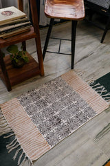 SootiSyahi 'Irrationally Rational' Handblock Printed Cotton Dhurrie Rug - SootiSyahi
