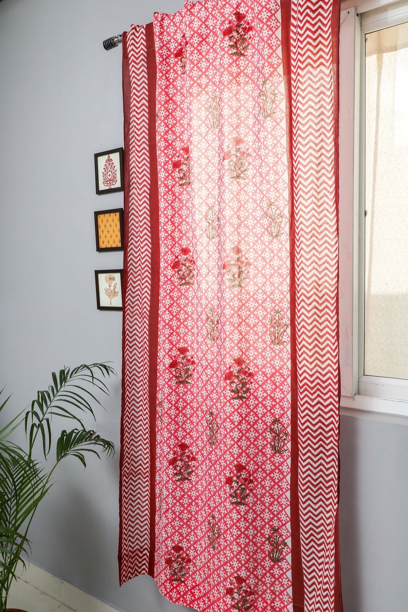 SootiSyahi 'Jade Rose' Handblock Printed Cotton Door Curtain - SootiSyahi