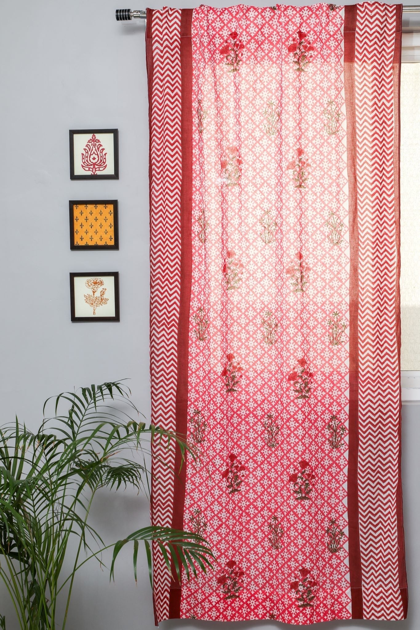 SootiSyahi 'Jade Rose' Handblock Printed Cotton Door Curtain - SootiSyahi