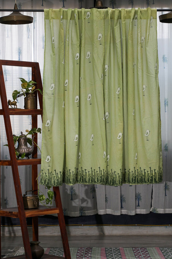 SootiSyahi 'Jungle Tale- Pastel Green' Handblock Printed Cotton Window Curatin - SootiSyahi