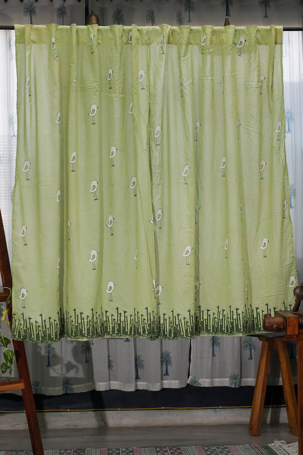 SootiSyahi 'Jungle Tale- Pastel Green' Handblock Printed Cotton Window Curatin - SootiSyahi