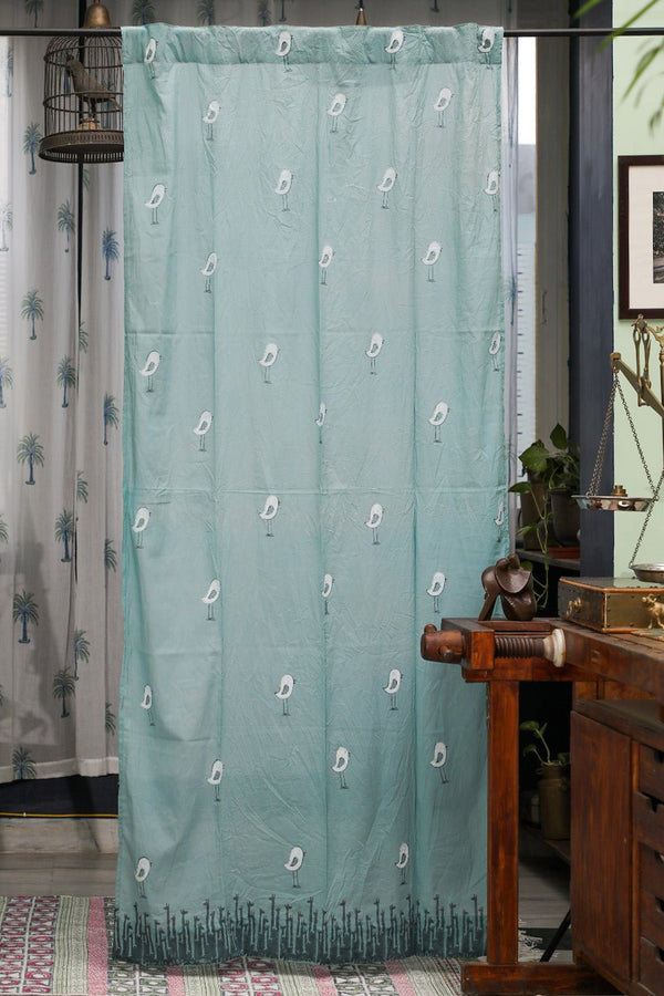 SootiSyahi 'Jungle Tale-Pastel Pine' Handblock Printed Cotton Door Curatin - SootiSyahi