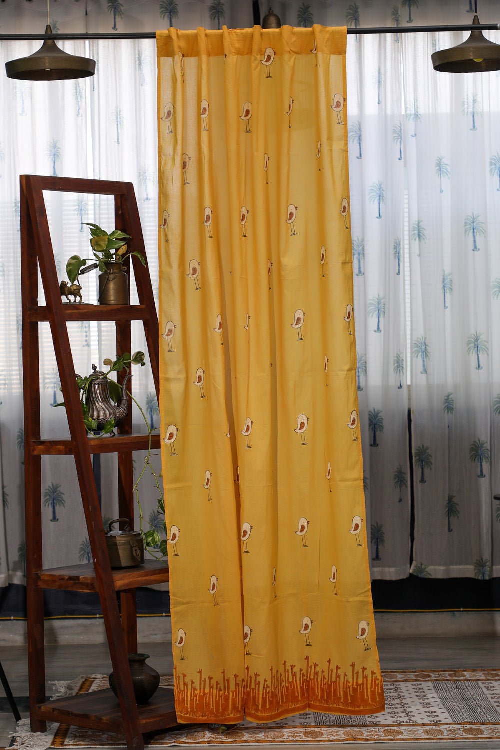 SootiSyahi 'Jungle Tale- Pastel Yellow' Handblock Printed Cotton Door Curatin - SootiSyahi