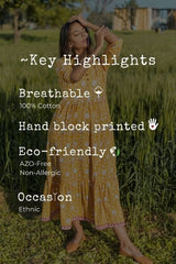 Sootisyahi 'Little Bit Sunshine' Azofree Handblock Printed Pure Cotton Dress - SootiSyahi