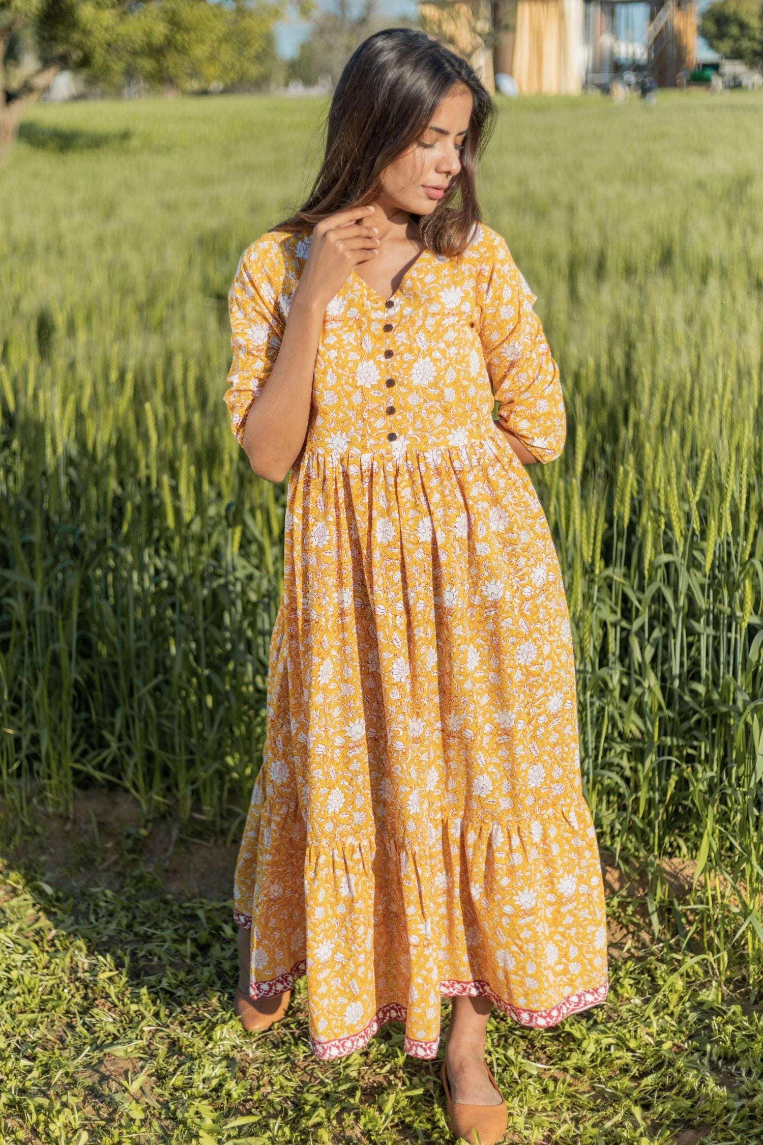 Sootisyahi 'Little Bit Sunshine' Azofree Handblock Printed Pure Cotton Dress - SootiSyahi