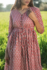 Sootisyahi 'Mesmerizing Maroon' Azofree Handblock Printed Pure Cotton Dress - SootiSyahi