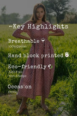 Sootisyahi 'Mesmerizing Maroon' Azofree Handblock Printed Pure Cotton Dress - SootiSyahi
