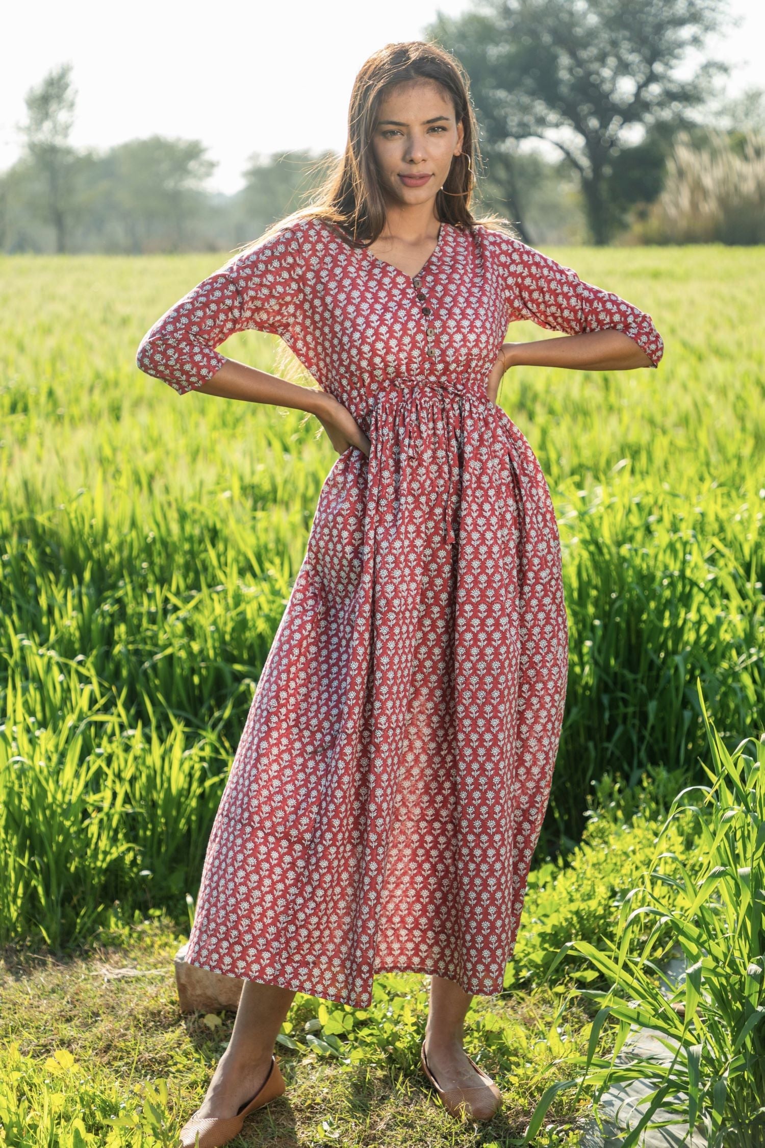 Sootisyahi 'Mesmerizing Maroon' Azofree Handblock Printed Pure Cotton Dress - SootiSyahi