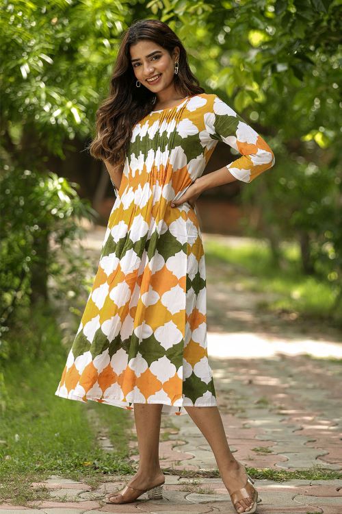 SootiSyahi 'Metallic Mystery' Block Printed Cotton Dress - SootiSyahi