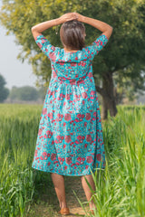 Sootisyahi 'Misty Blush' Azofree Handblock Printed Pure Cotton Dress - SootiSyahi