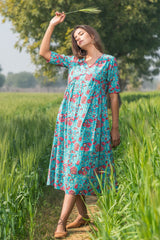 Sootisyahi 'Misty Blush' Azofree Handblock Printed Pure Cotton Dress - SootiSyahi