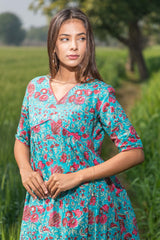 Sootisyahi 'Misty Blush' Azofree Handblock Printed Pure Cotton Dress - SootiSyahi