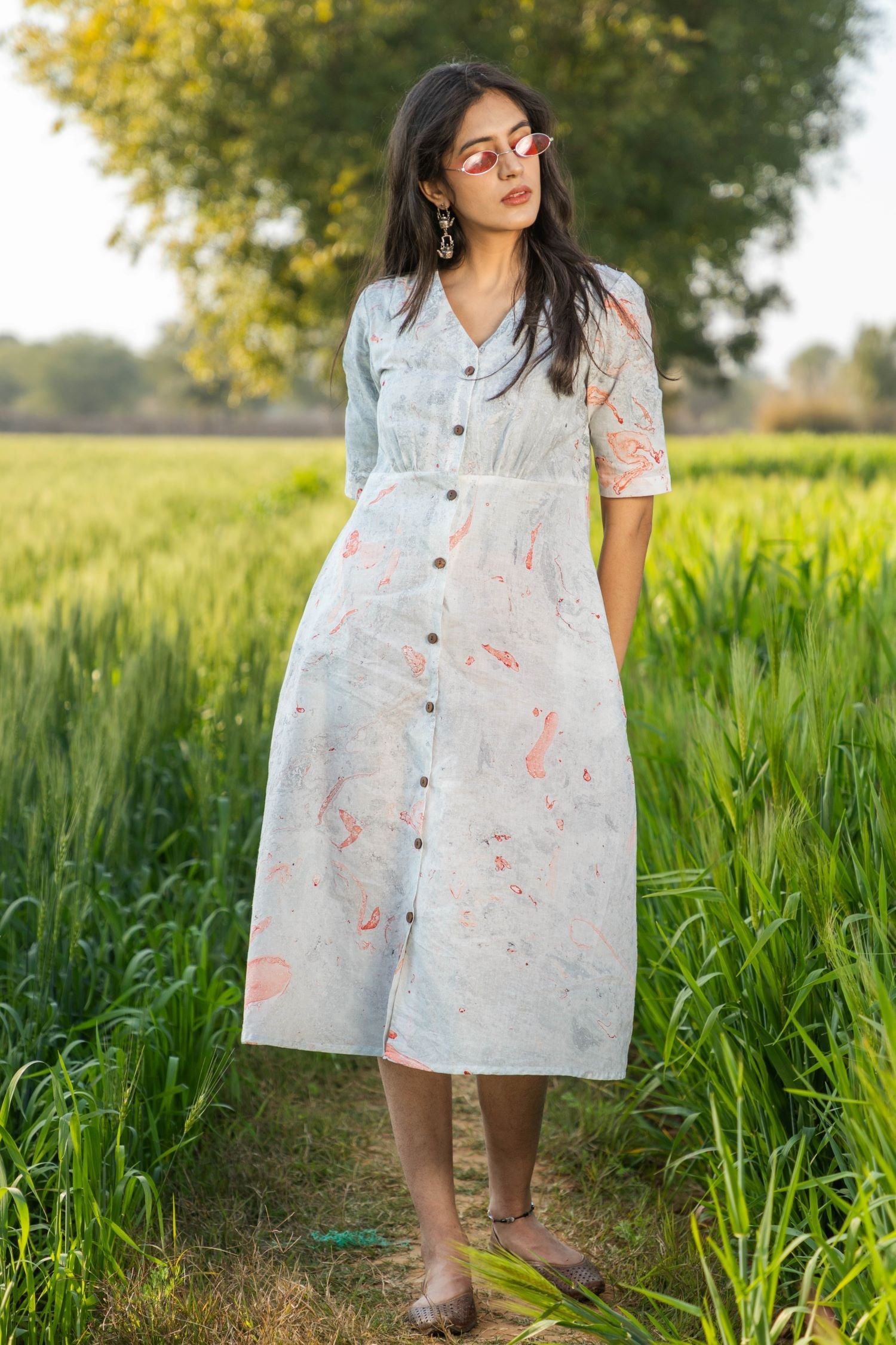 Sootisyahi 'Morning Mist' Handmarble Printed Pure Cotton Dress - SootiSyahi