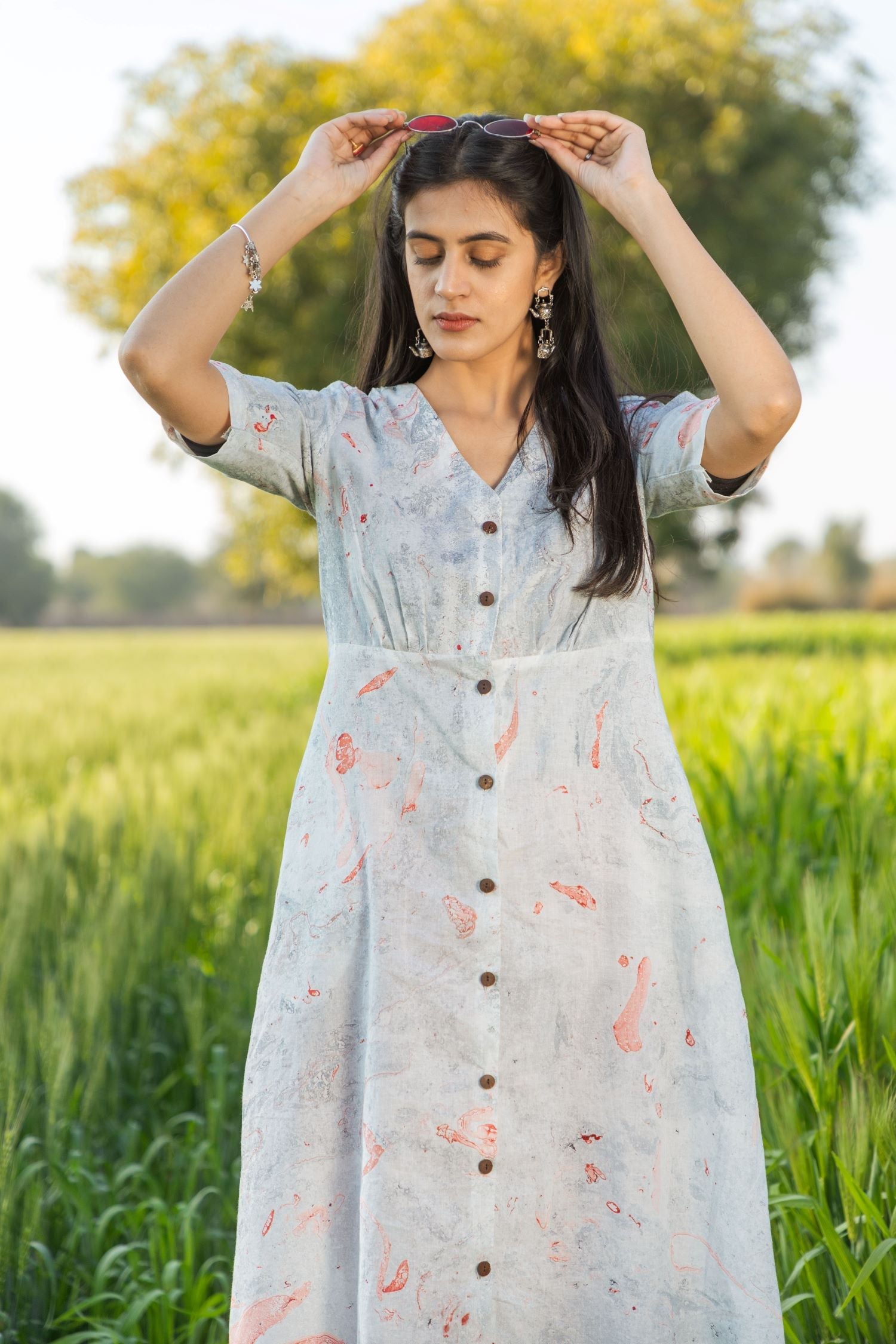 Sootisyahi 'Morning Mist' Handmarble Printed Pure Cotton Dress - SootiSyahi