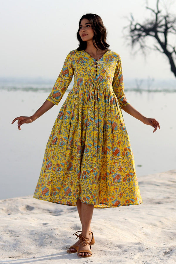 SootiSyahi 'Musterd Garden' Cotton Dress - SootiSyahi