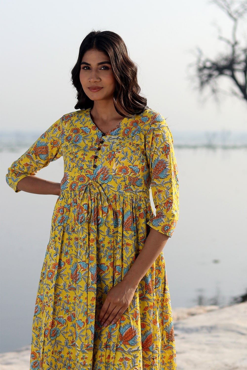 SootiSyahi 'Musterd Garden' Cotton Dress - SootiSyahi