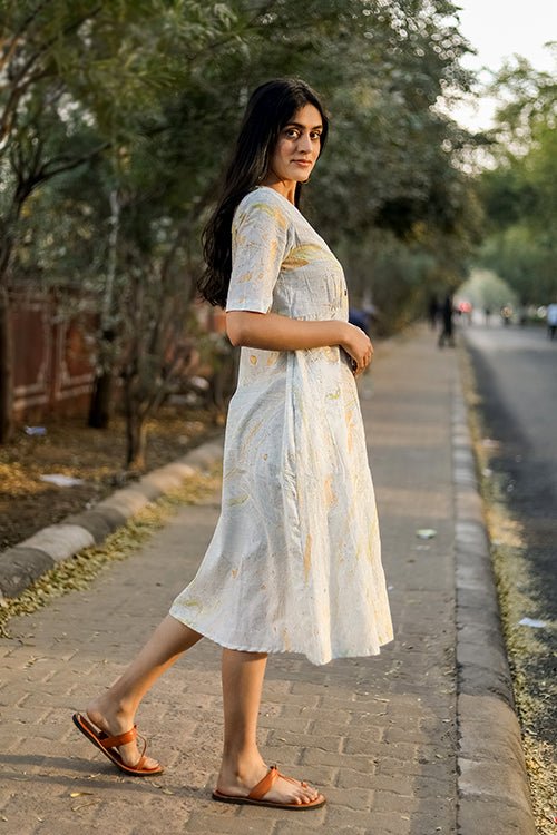 Sootisyahi 'Mystic Flow' Handmarble Printed Pure Cotton Dress - SootiSyahi