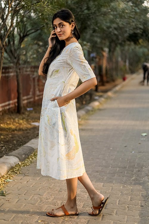 Sootisyahi 'Mystic Flow' Handmarble Printed Pure Cotton Dress - SootiSyahi