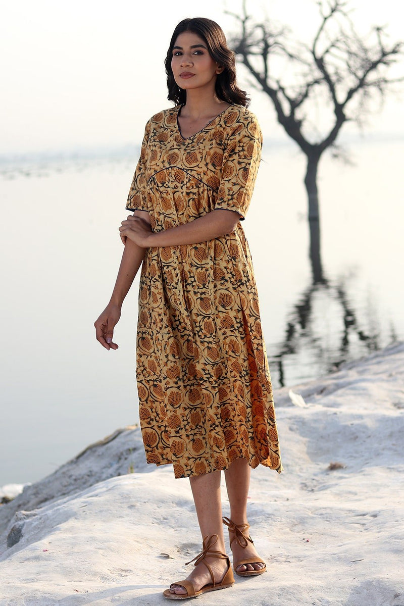 SootiSyahi 'Natural Bliss' Block Printed Cotton Dress - SootiSyahi