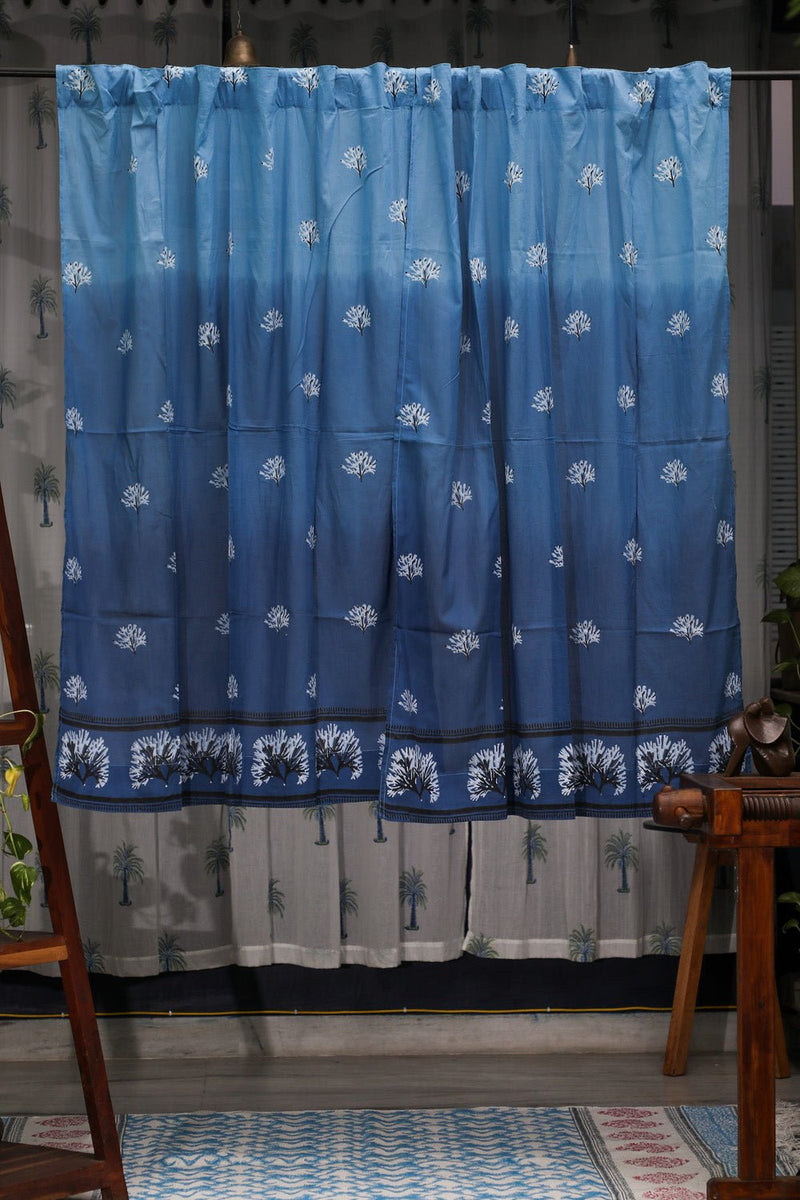 SootiSyahi 'Neela Aasmaan' Handblock Printed Cotton Window Curatin - SootiSyahi