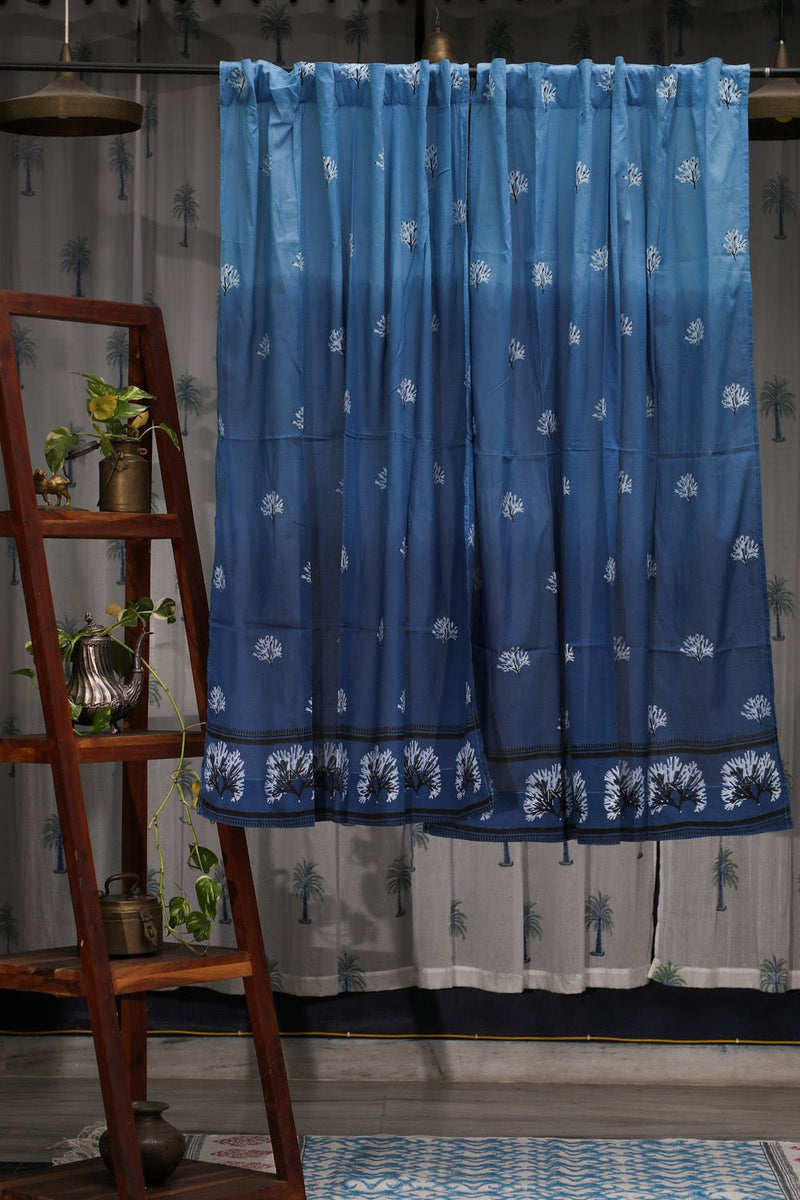 SootiSyahi 'Neela Aasmaan' Handblock Printed Cotton Window Curatin - SootiSyahi