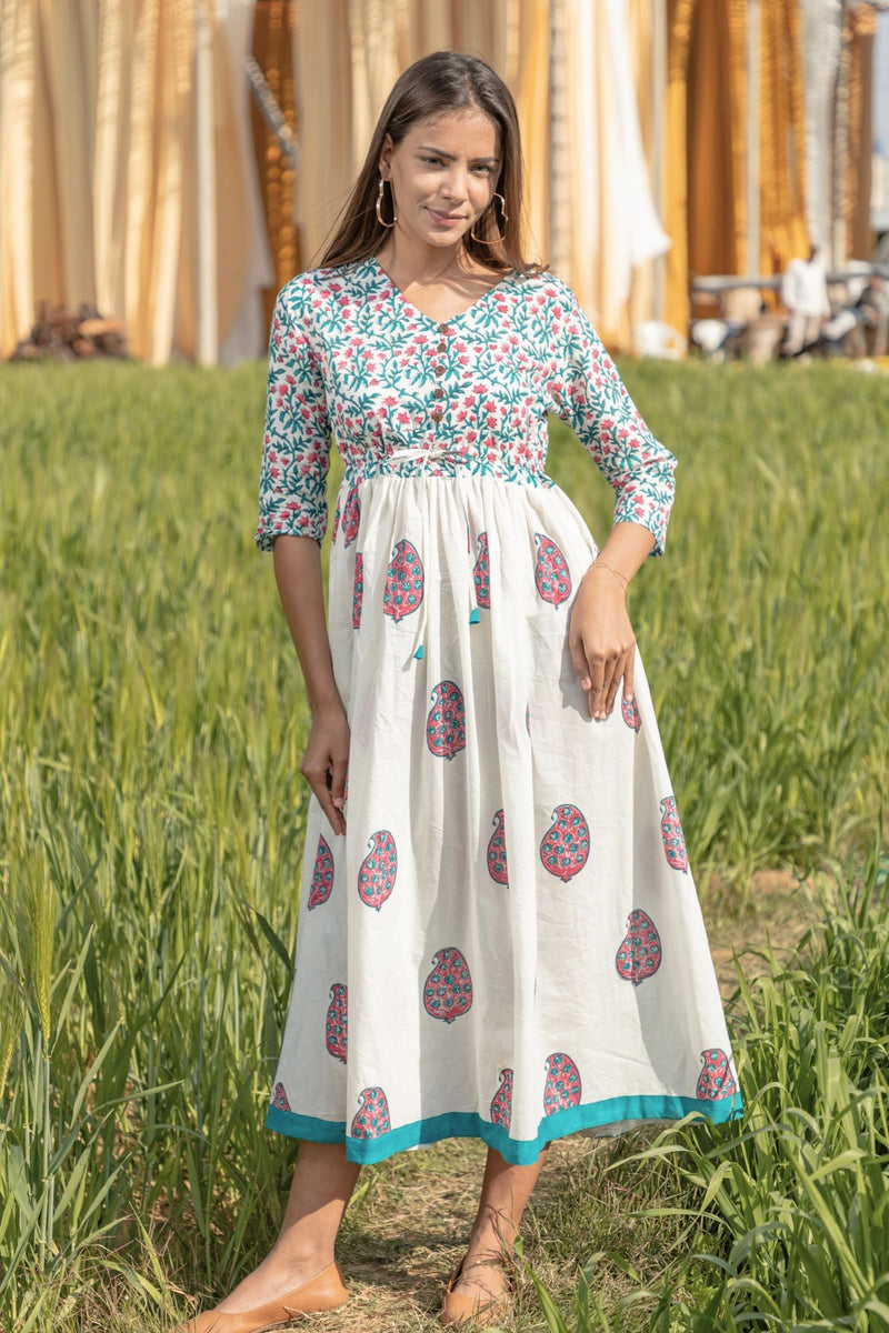 Sootisyahi 'Paisley in the Garden' Azofree Handblock Printed Pure Cotton Dress - SootiSyahi