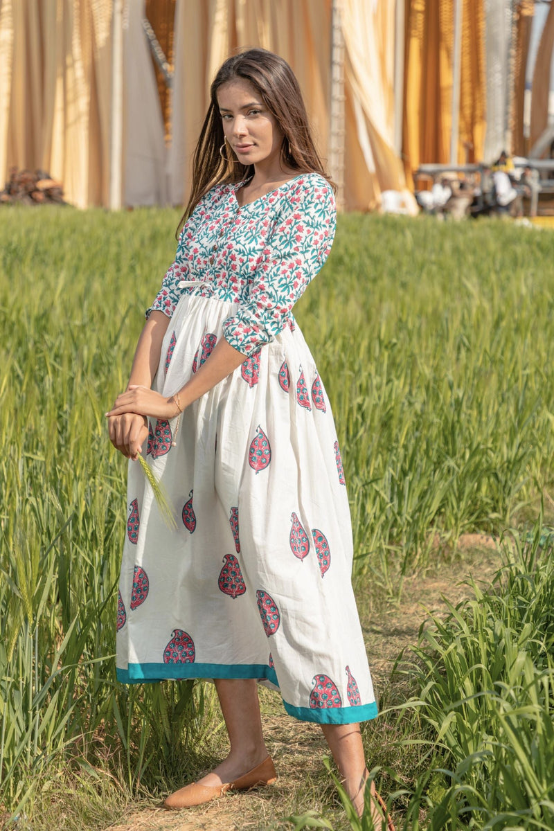 Sootisyahi 'Paisley in the Garden' Azofree Handblock Printed Pure Cotton Dress - SootiSyahi
