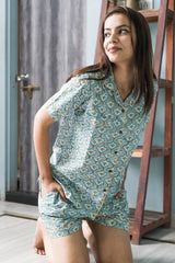 Sootisyahi 'Pastel Petals' Azofree Handblock Printed Pure Cotton Night Suit - SootiSyahi