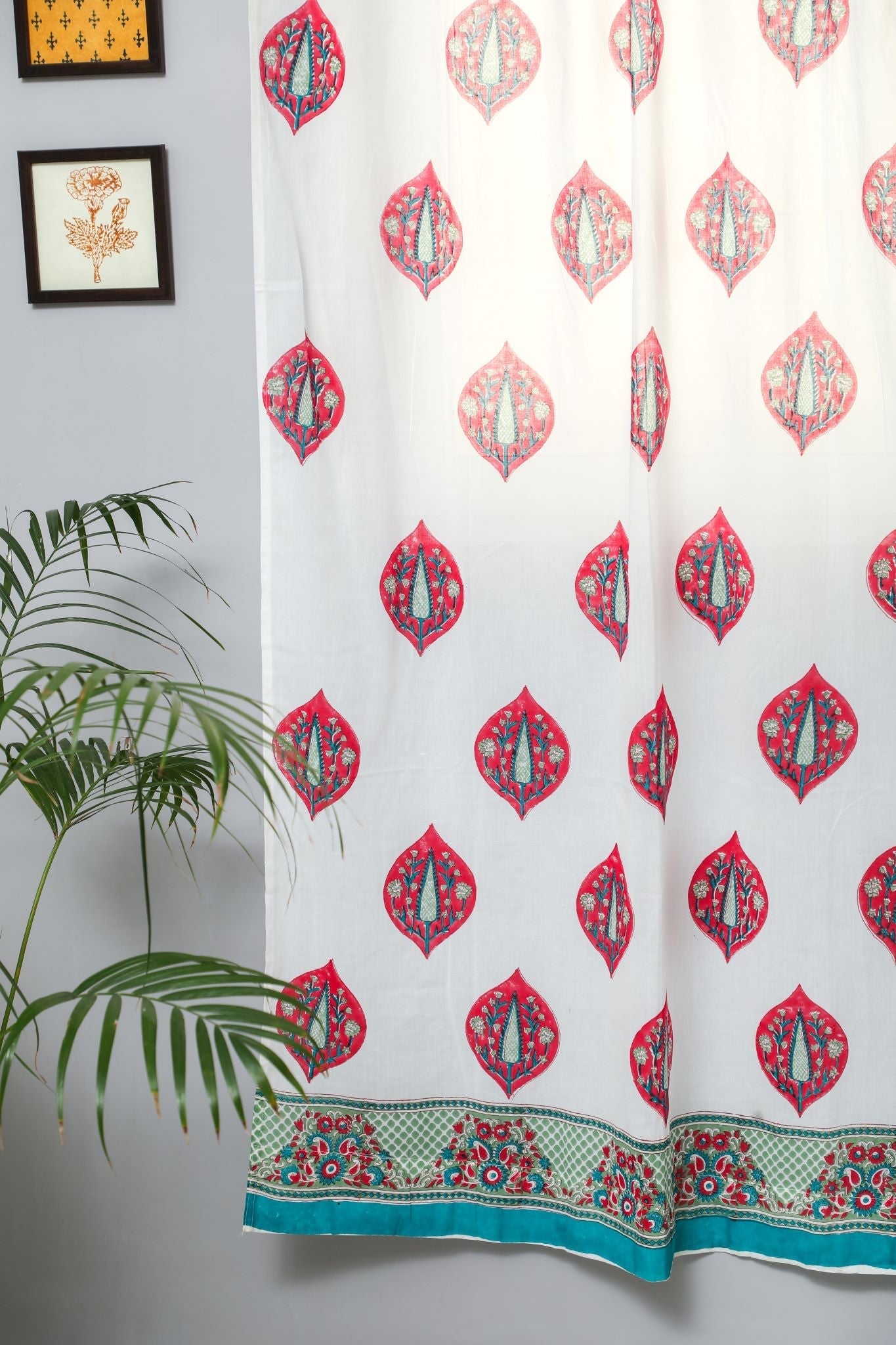 SootiSyahi 'Persian Palm' Handblock Printed Cotton Door Curtain - SootiSyahi