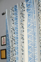 SootiSyahi 'Philippine Blue' Handblock Printed Cotton Door Curtain - SootiSyahi