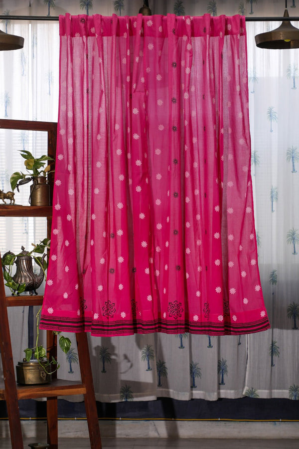 SootiSyahi 'Pink Glow' Handblock Printed Cotton Window Curatin - SootiSyahi