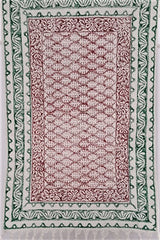 SootiSyahi 'Red Garden' Handblock Printed Cotton Dhurrie Rug - SootiSyahi