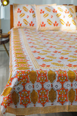 SootiSyahi 'Red Leaves' Handblock Printed Cotton Bedsheet - SootiSyahi