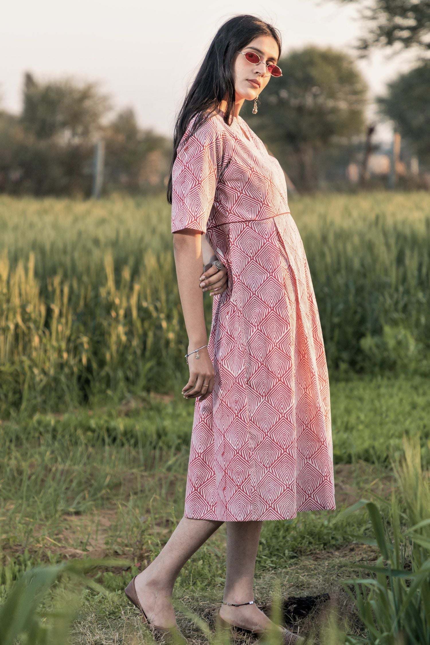 Sootisyahi 'Red-n-Rush' Azofree Handblock Printed Pure Cotton Dress - SootiSyahi