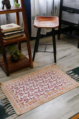 SootiSyahi 'Red Petals' Handblock Printed Cotton Dhurrie Rug - SootiSyahi