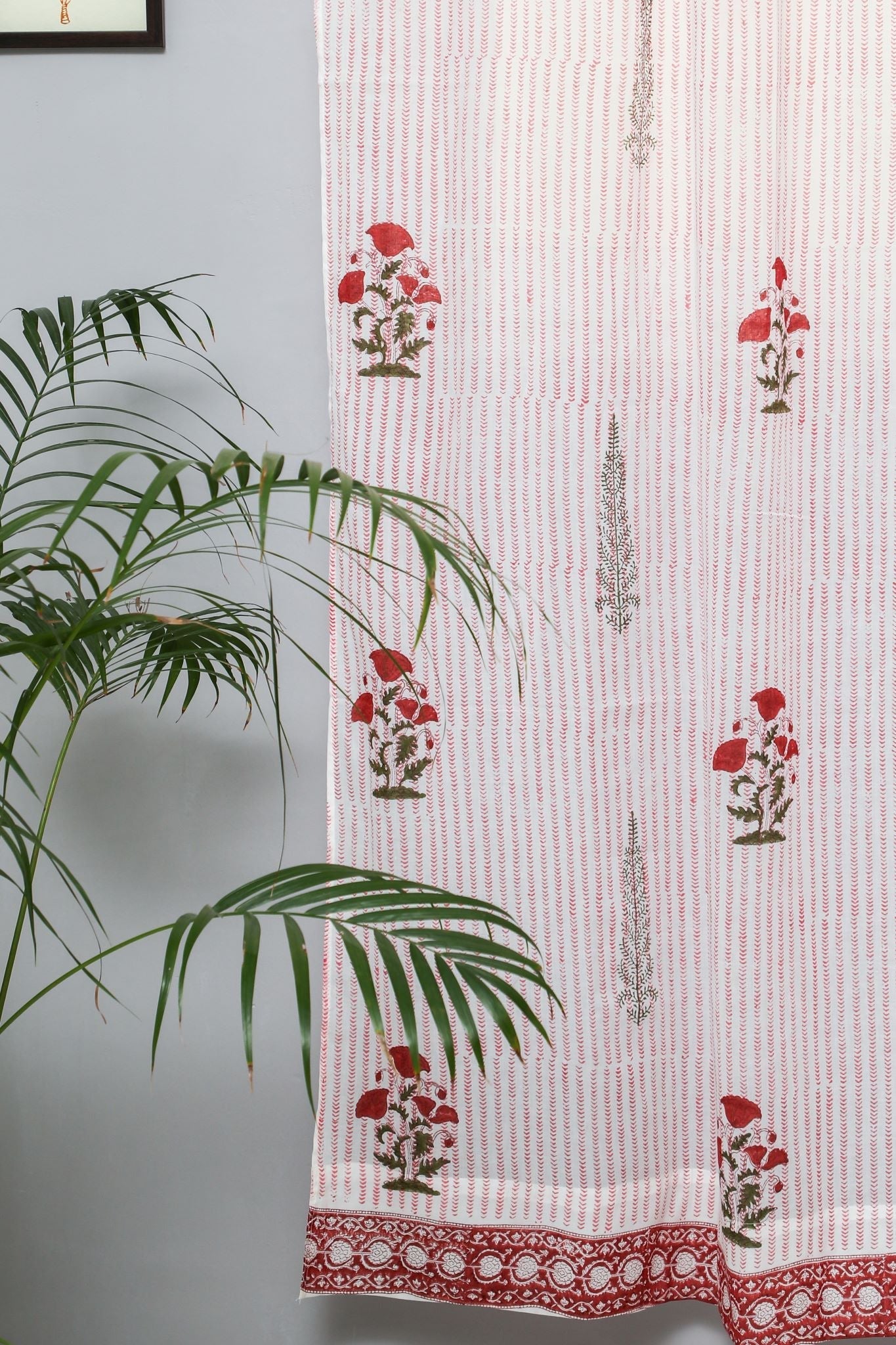 SootiSyahi 'Red Retreat' Handblock Printed Cotton Door Curtain - SootiSyahi