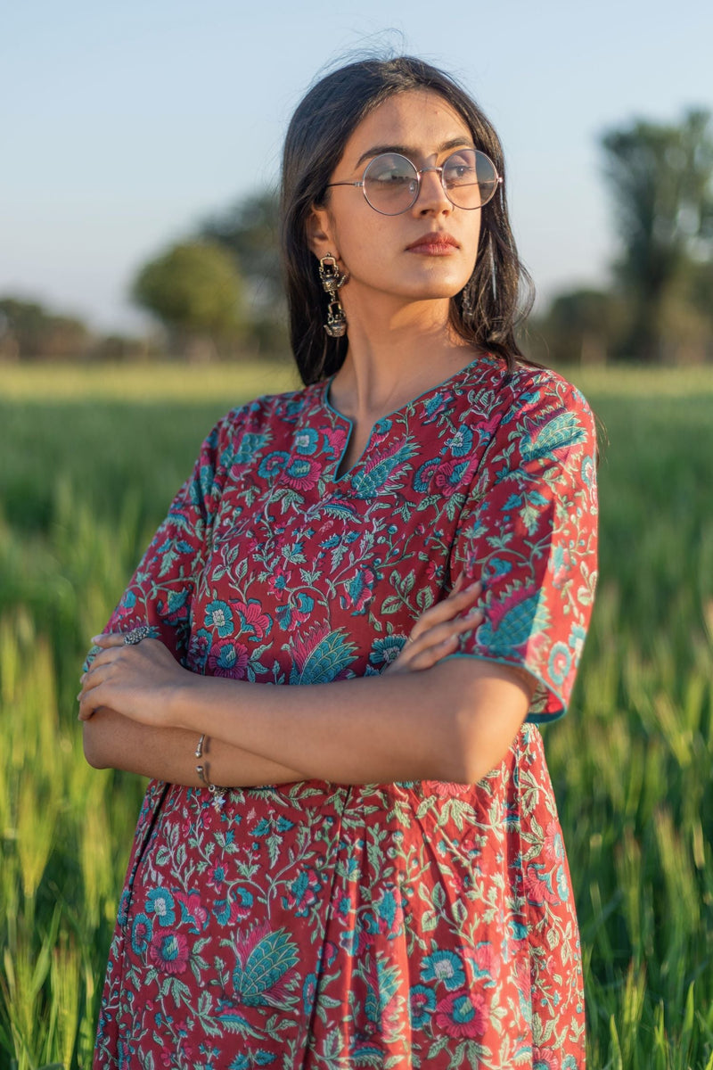 Sootisyahi 'Redley' Azofree Handblock Printed Pure Cotton Dress - SootiSyahi