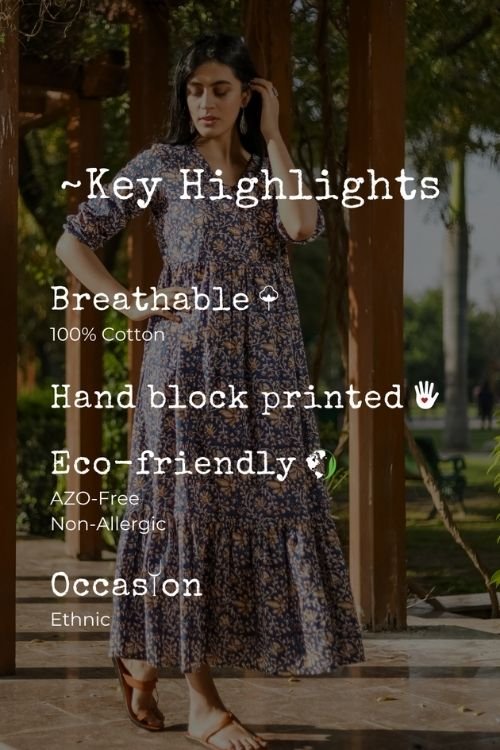 Sootisyahi 'Royal Regime' Azofree Handblock Printed Pure Cotton Dress - SootiSyahi