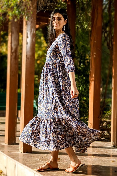 Sootisyahi 'Royal Regime' Azofree Handblock Printed Pure Cotton Dress - SootiSyahi