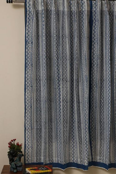 SootiSyahi 'Indigo Stargazing'  Hand Marble Printed Cotton DoorCurtain main image 0